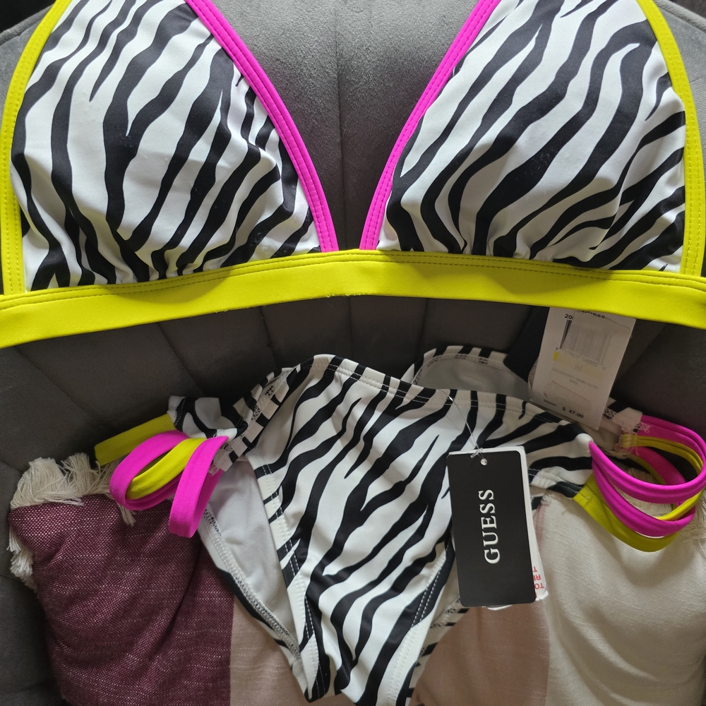 Guess Zebra Print Bikini with Pink and Yellow Accents
